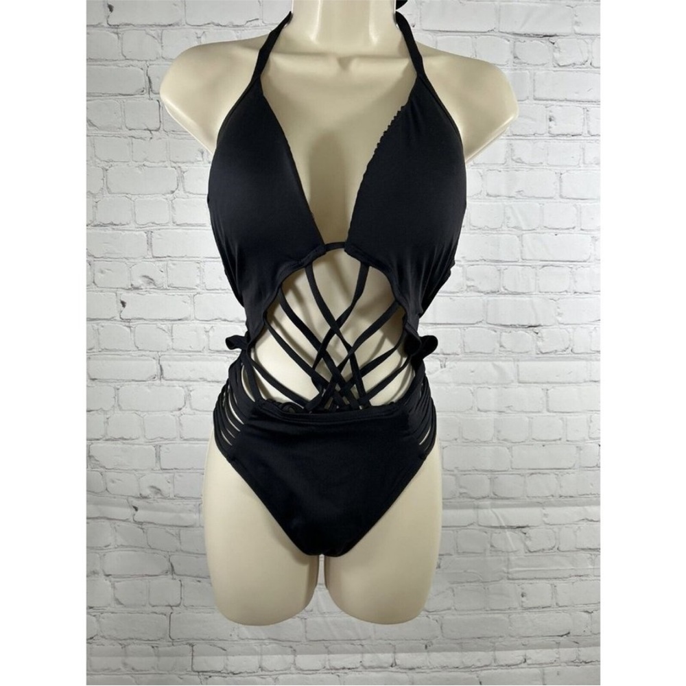 Kenneth Cole Monokini Black One-Piece Strappy Bikini Bathing Suit XL